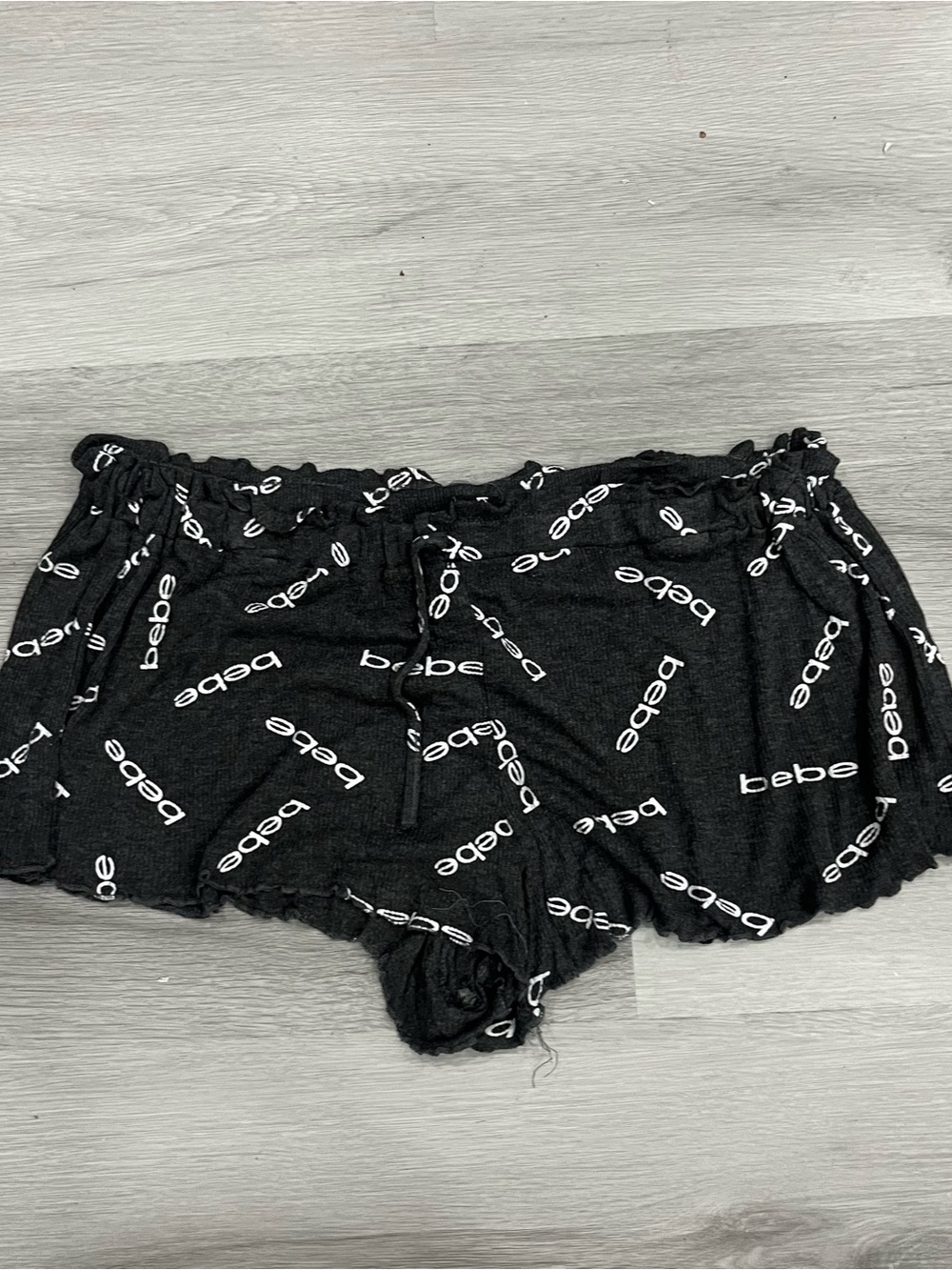 bebe Black Lounge Shorts with White Logo Print
